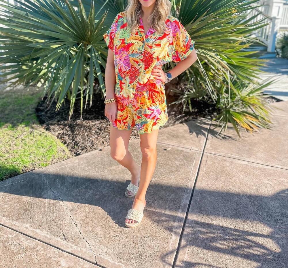 NEW KARLIE palm banana poplin button up top in yellow